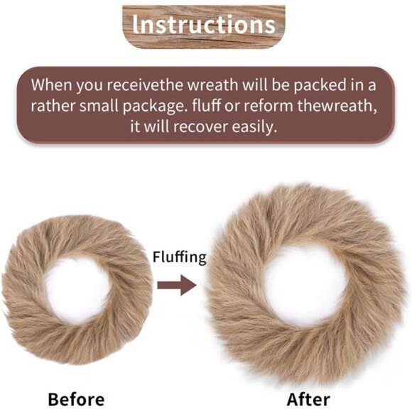 24'' Artificial Pampas Grass Boho Wreath for All Seasons, Light Brown Garland - Picture 3 of 6